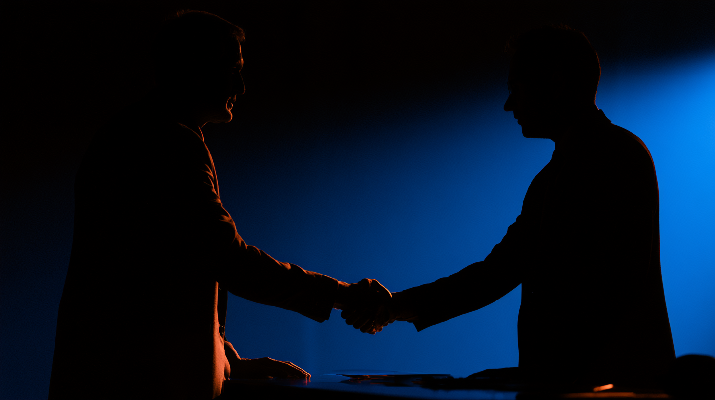 Two consultants shaking hands at the start of an engagement